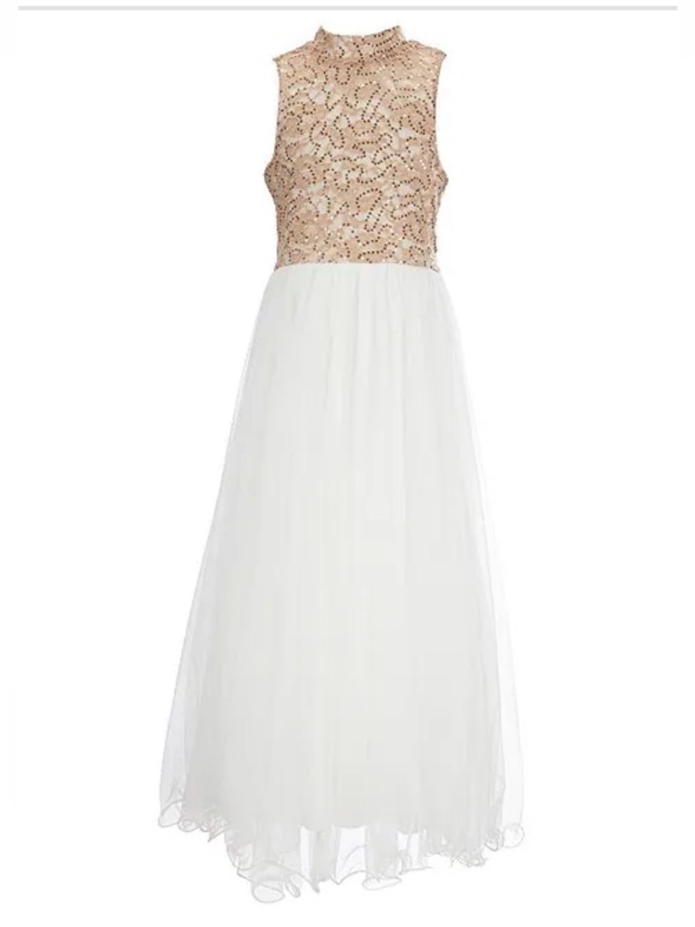 Speechless Gold Sequin Bodice Ivory Tulle Maxi Dress